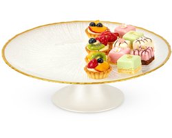 Taartplateau op Voet Glas Wit Goud 21 cm - Taart - Plateau - Cake Standaard