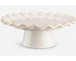 Taartschaal op Voet Ø28 cm – Witte Aardewerk Etagère met Golvende Rand – Gebakschaal / Cake Stand – Vaatwasserbestendig – Ø28 x H10 cm