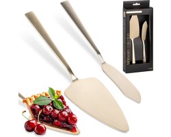 Taartschep en -mes Edelstaal Gouden 2 szt. - Taart Schep - Snijder - Taartspatel - Taarts Patel - Taartmes - Taartsnijder - Cake
