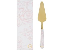 Taartschep Metaal - Decoratief Keukengerei - Feestelijk Gebruik - Bloemenpatroon Goud - 25 cm - Roze