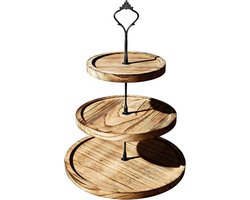 Taartstandaard 3 etages - Serveertoren Etagere - Feestelijke Desserts Presenteren - Rustiek Hout en Metaal - Niet gespecificeerd - Houtkleur