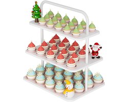 Taartstandaard 3-Tier - Houten Cupcake Etagere - Sterk en Duurzaam - 68 Cupcakes - Rechthoek Display Rack - Maximaal Gewicht 10 kg - Cupcake Standaard