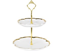 Taartstandaard - Etagère 2 Lagen - Keramiek - Voor Gebak, Cupcakes & Fruit - Serveerschaal - Wit
