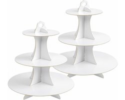 Taartstandaard met 3 etages voor cupcakes en desserts - wit (2 stuks) | Bruiloft, verjaardag, feest, cake - muffinstandaard en etagère.