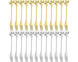 Taartvorken - 24 Stuks Roestvrij Stalen Vorken - Vaatwasmachinebestendig - Thuis en Feest - Fruitvorken - 12 Cm Gebaksvorkjes