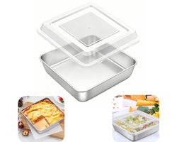 Taartvorm - bakvorm - ovenschaal - brownie bakvorm - met deksel - metalen bakvorm - hittebestendig - roestvrij - kookaccessoires - geschikt voor bakkerij, keuken, restaurant (zilver, 21*5cm)