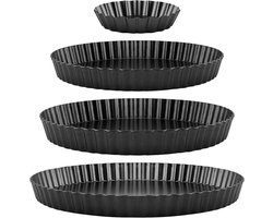 Taartvorm met hefbodem - anti-aanbak - 4 stuks - 10/22/26/30 cm - zwart tartelette vormen