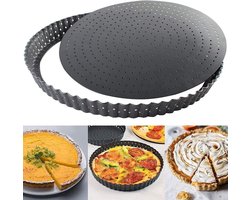Taartvorm met hefbodem Quiche vorm 24 cm tarte vorm rond quiche bakvorm anti-aanbaklaag koolstofstaal quiche vorm met hefbodengeschikt voor het bakken van eieren, quiches, taarten, pizza, pasta's