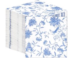 Table Kind 100 Soft Blue Floral Paper Napkins – 2-Ply 33 cm – Chinoiserie Disposable Party Napkins for Birthdays, Weddings, Tea Parties & Decoupage – Made in EU