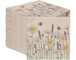 Table Kind Papieren Servetten 100 Stuks – Gerecycled Ongebleekt Kraft – Madeliefjes & Bijen Design – 2-laags 33 cm – Wegwerp Servetten voor Bruiloft, Feest & Dagelijks Gebruik – Recyclebaar – Gemaakt in