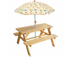 Table pique-nique en pin FUN HOUSE Fruity's avec parasol pour enfant - Multicolore/Orange