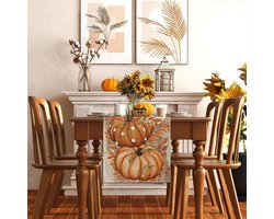 Table Runner Shelves Leaves Orange Pumpkins Autumn Table Runner Seasonal Kitchen Table Decoration Indoor Holiday Party - ShopVlot