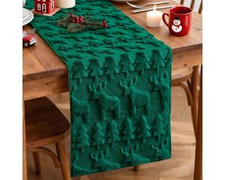 Table Runner voor Kerst - Velvet 40 x 240 cm - Zachte Decoratie voor Kerstfeesten en Buitenkeukens (Groen, Kerstbomen en Elanden)