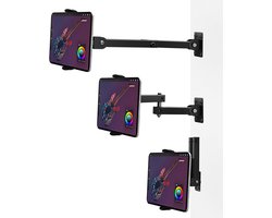 Tablet Muurbeugel 4-13 inch – 360° Draaibaar – Uitschuifbaar 10-45 cm – iPad & Samsung Tab Houder – Wandmontage voor Wonen, Werken, Sporten & Koken – Zwart