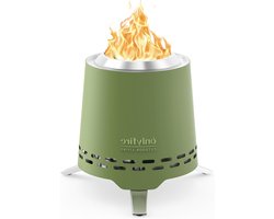Tabletop Fire Pit 16.5CM Heat Resistant Smokeless Small Stove for Outdoor Terrace with Pot Holder and Storage Bag Portable Mini Fire for Pellets or Wood - Conical Green
