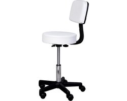 Tabouret comfort - Tabouret met rugleuning - Werkkruk - Draaikruk - Kapperskruk - In hoogte verstelbaar - Wit