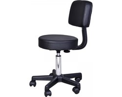 Tabouret comfort - Tabouret met rugleuning - Werkkruk - Draaikruk - Kapperskruk - In hoogte verstelbaar - Zwart