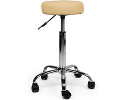 Tabouret, kruk in de kleur beige. Standaard model in hoogte verstelbaar van 60 – 72 cm.