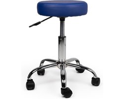 Tabouret, kruk in de kleur blauw. Laag model in hoogte verstelbaar van 40 – 58 cm.