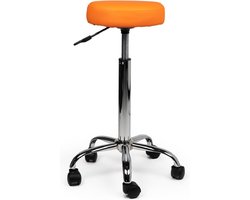 Tabouret, kruk in de kleur oranje. Hoog model in hoogte verstelbaar van 70 – 85 cm.