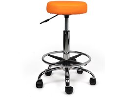 Tabouret Oranje Standaard met Voetring - Zithoogte 50/68cm - kruk op wielen - krukje - werkkruk - zadelkruk - bureaukruk - kapperskruk - verstelbaar - draaikruk - tabouret - zadelkruk met rugleuning - tot 160kg