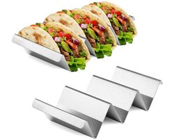 Taco Houder Met 3 Vakken - Set Van 2 - Rvs - Tacohouder - Tortilla Houder - Tortilla Standaard - Taco Rek - Taco En Tortilla Rekje - Ovenbestendig - Voor 6 Taco's - Serveerschalen - Koken & Tafelen - Kookgerei