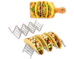 Taco-houder, taco-houderstandaard, roestvrijstalen tacorek, stevige houderstandaard voor gebruik op tafel, geschikt voor 3 of 4 harde of zachte taco's, veilig voor gebruik in de oven als bakplaat - set van 2