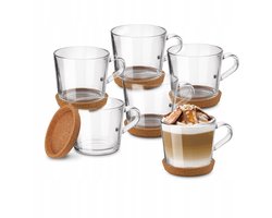 Tadar Sue Glazen Mokken 6x450ml met Kurken Onderzetters