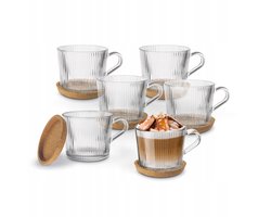 Tadar Sue Glazen Mokkenset (6x 400ml) met Kurken Onderzetters