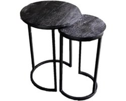 Tafel - bijzettafel - set van 2 - zwart houten blad - H61cm - By Mooss