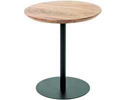 Tafel – Bijzettafel van zwart gepoedercoat staal met massief acaciahout – Industriële luxe met robuust metalen onderstel – Compact design van 45 cm hoog met 40 cm diameter