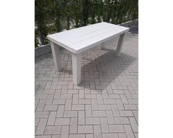 Tafel "Blokpoot" van White Wash steigerhout 96x210cm 6 tot 8 persoons tafel