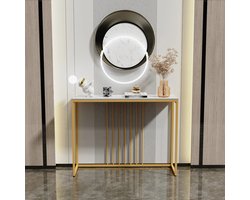 Tafel - Consoletafel - Haltafel - Moderne & Minimalistisch Consoletafel – Marmeren Look – Smalle Haltafel met Gouden Metaal Frame – Luxe Bijzettafel - voor Woonkamer - Gang - Entree - 100x30x78.5cm - Zwart