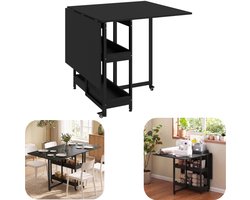 Tafel - eettafel - opvouwbare eettafel - opbergtafel- houten bureau- met wieltjes- ruimtebesparend - grote capaciteit - met scheidingsplank - makkelijk schoon te maken - huishoudaccessoire - geschikt voor keuken, woonkamer, binnen (zwart, 133,4*80cm)