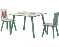 Tafel En Stoelenset 60x60x44cm Kinder Tafel Stoelen Set Groen Hout Dierenmotief Makkelijk In Onderhoud Geschikt Voor Binnen