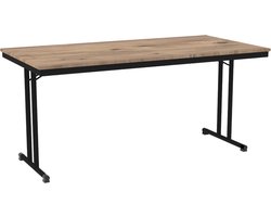 Tafel - Inklapbare tafel - Povag - 75x160x80 - Zwart onderstel - Atlantisch dennen blad - Kantinetafel, kantoortafel of universele tafel