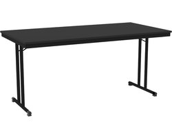 Tafel - Inklapbare tafel - Povag - 75x160x80 - Zwart onderstel - Zwart blad - Kantinetafel, kantoortafel of universele tafel
