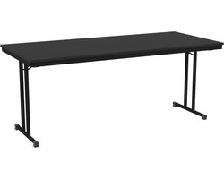 Tafel - Inklapbare tafel - Povag - 75x180x80 - Zwart onderstel - Zwart blad - Kantinetafel, kantoortafel of universele tafel - KTP.105.02