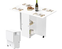 Tafel - Klaptafel met wielen - Klaptafel - Houten klaptafel - Uitschuifbare eettafel - Tafel met opbergruimte - Witte eettafel 70x120x75cm