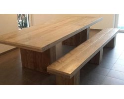 tafel kolompoot steigerhout met bijpassend bankje