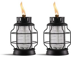 Tafel Lantaarn Fakkel - Tuinfakkel Buiten - Sfeer Verlichting - Geschilderd Metaal - 18 cm Hoog - Zwart