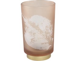 Tafel Led lamp - PTMD Pinny Windlicht - 10 x 10 x 15 cm - Glas - Bruin - (2 x AAA batterij, niet inbegrepen).