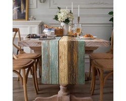 Tafel Loper - Modern Living Room Placemats - 33x183cm - Groen Blauw Grijs Planken - Voor Eettafel, Feest, Bruiloft - Linnen Set