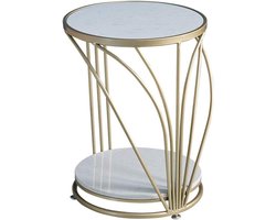Tafel Met Opslag - Bijzettafel Rond - Woonkamer Decoratie - Marmeren Blad Metaal - 40x40x55 cm - Goud