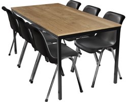 Tafel - Povag - 75x160x80 - Zwart onderstel - Atlantisch dennen blad - Kantinetafel, kantoortafel of universele tafel