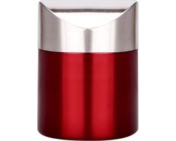 Tafel prullenbak - RVS - Metallic Rood - afvalbakje aanrecht - Met deksel - 800ml
