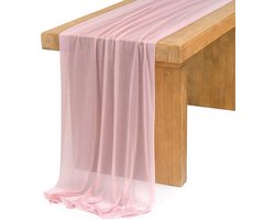 Tafel Runners - tabel loper - tafellaken - tafelkleed - Chiffon tafelloper - chiffon - tafeldecoratie - tule decoratieve stof voor bruiloft - Roze chiffon tafelloper - romantische bruiloftsloper - Geschikt voor feesten , festivals - roze - 75*300 cm