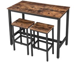 Tafel Set 3 Delig Met 2 Krukken 120x60x90 Cm 40x30x65 Cm Bruin Zwart Metaal Frame Stapelbaar 100 Kg Draagvermogen Eetkamer Woonkamer Balkon Keuken