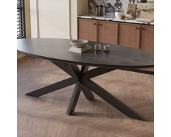 Tafel 'Tommy' 220x100 cm Ovaal Spider-Poot Mango Hout Zwart