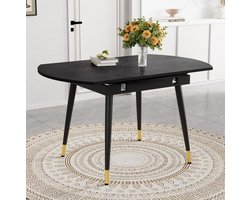 Tafel - Uitschuifbare Eettafel Van Rond Naar Ovaal - Modern Design Voor Keuken En Eetkamer - MDF En Metaal - Zwart - 135x85x77 Cm